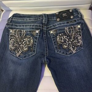 Miss Me Women's Boot Cut Jeans - Blue with Silver Embellishments